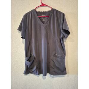 Elevate Women's Size XL Multiple Pockets‎ V-Neck Short Sleeve Scrub Top Gray